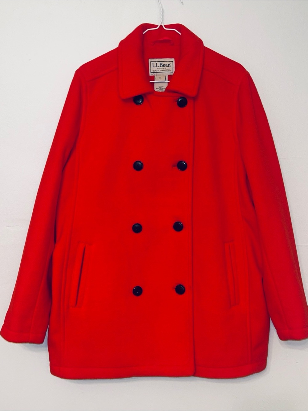 L.L. Bean Women's Bright Red Double-Breasted Fleece Pea Coat Jacket Size XL